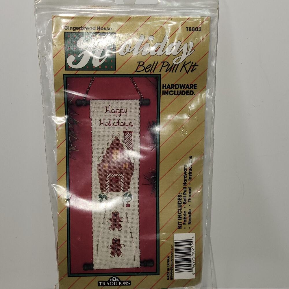 Vintage Cross Stitch Traditions Holiday Bell Pull Kit Gingerbread House Banner